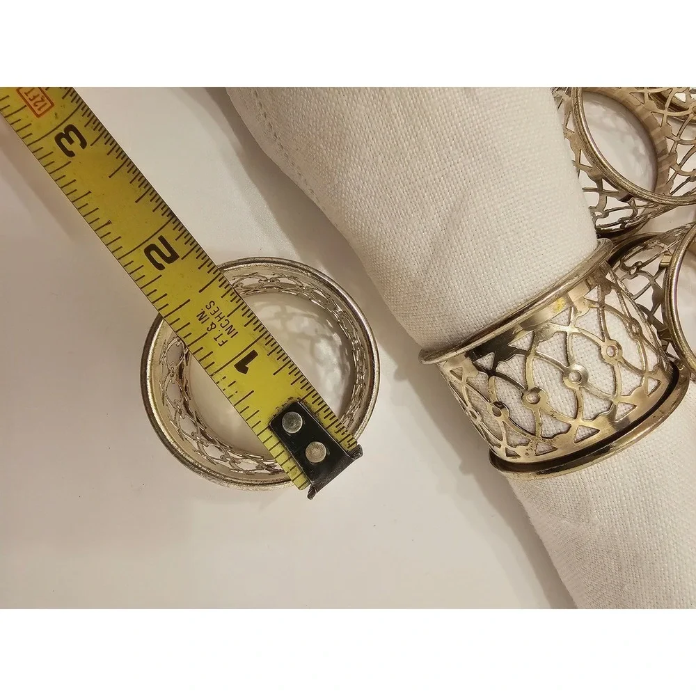 Vintage Silver Toned Filigree Napkin Rings Set of 9 Openwork Lattice Design
